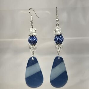 #B213-Chic Blue and Silver Drop Earrings